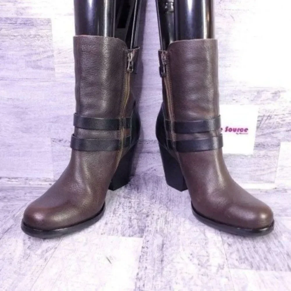 Kork Ease Anki Buckle Strap Leather Heeled Moto Boot Brown Black Women's sz 8 - Picture 5 of 9